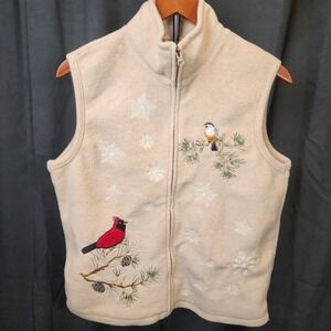 Baxter and Wells fleece winter theme vest Womens Medium‎ Full Zip Tan